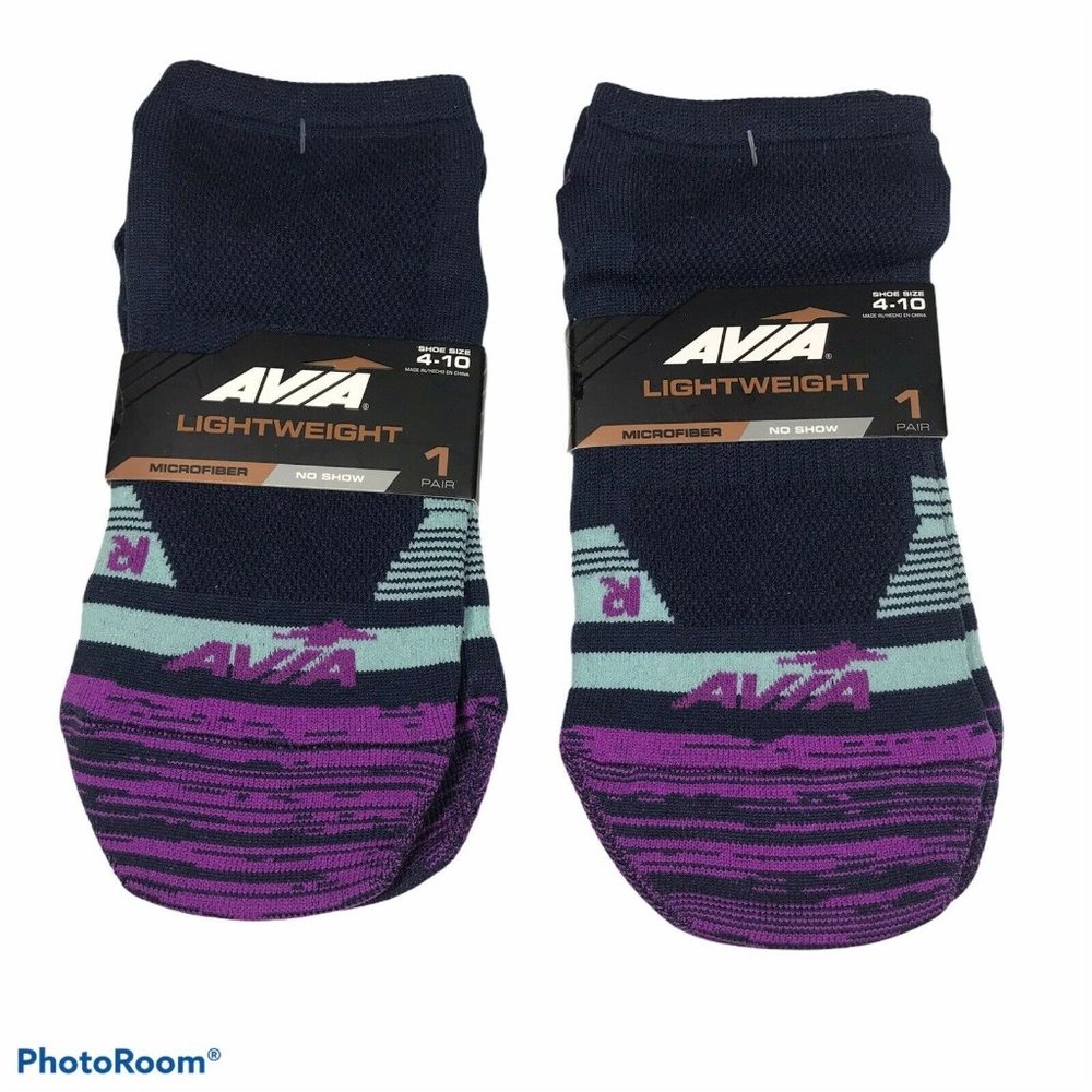 2 Pack Avia Women’s Blue/Purple Shoe Size 4-10 Lightweight No Show Socks New